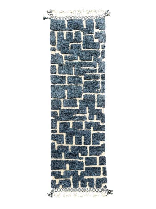 Marokkaans blauw modern loper wollen tapijt - Vloerkleed -, Huis en Inrichting, Stoffering | Tapijten en Kleden