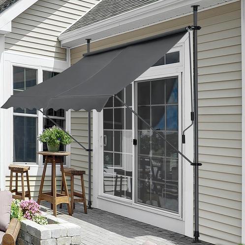 Klem zonwering luifel handmatig uitschuifbaar grijs 400x120, Tuin en Terras, Zonneschermen, Nieuw, Verzenden