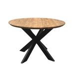 Ronde teak tafel metalen kruispoot op voorraad; Indoteak, Huis en Inrichting, Nieuw, Ophalen of Verzenden, Modern, Vier personen