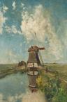 Canvas schilderij Een molen aan een poldervaart -