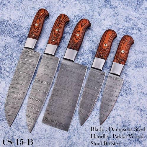 Keukenmes - Chefs knife - Pakka hout en gevouwen staal -, Antiek en Kunst, Antiek | Keukenbenodigdheden