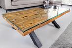 Massieve salontafel BARRACUDA 110cm antiek naturel teakhout, Ophalen of Verzenden, Nieuw