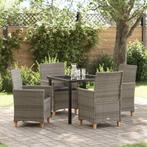 vidaXL 5-delige Tuin Eetset met Kussens - Grijs - Poly Riet, Tuin en Terras, Verzenden, Nieuw, Rotan