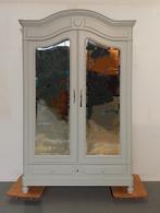 Antieke XXL kledingkast Franse spiegelkast garderobe grijs, Antiek en Kunst, Antiek | Meubels | Kasten, Ophalen of Verzenden
