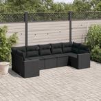 vidaXL 7-delige Loungeset met kussens poly rattan zwart, Tuin en Terras, Nieuw, Loungeset, 7 zitplaatsen, Verzenden