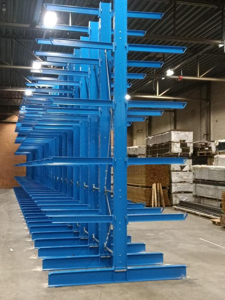 Draagarmstelling dubbel 4,5 m hoog en 1,2 m diep met 5 niv., Zakelijke goederen, Kantoor en Winkelinrichting | Magazijn, Stelling en Opslag