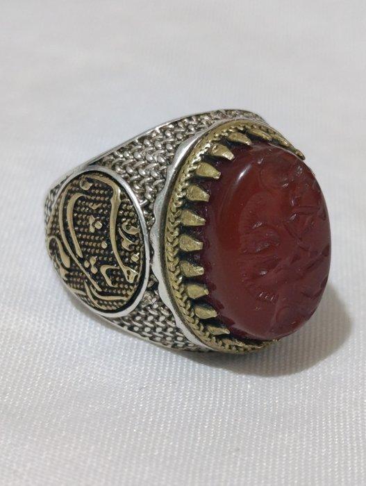 Zilver, Oude agaat met een oude uitgehakte afbeelding van, Antiek en Kunst, Curiosa en Brocante