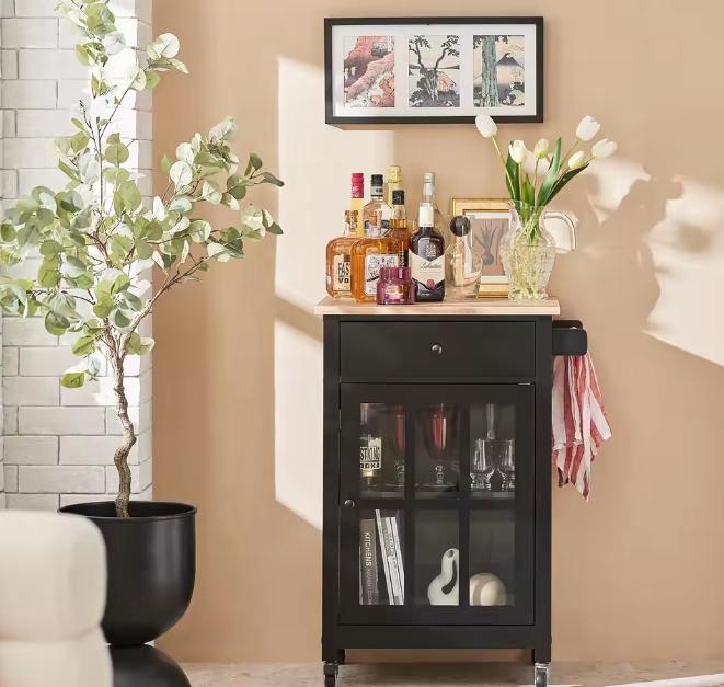 Keukentrolley met lade, kast en werkblad van rubberhout, Huis en Inrichting, Tafels | Eettafels, Nieuw, Verzenden