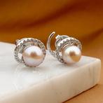Witgouden oorstekers met Tahiti parel en diamanten; ca. 0..., Gebruikt, Overige kleuren, Ophalen of Verzenden, Met edelsteen