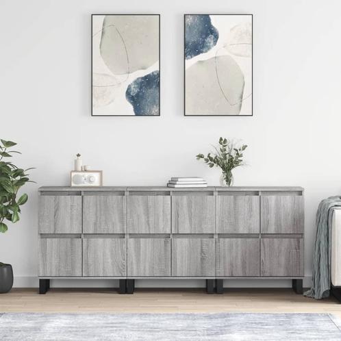 vidaXL Dressoirs 3 st bewerkt hout grijs sonoma eikenkleurig, Huis en Inrichting, Kasten | Dressoirs, Nieuw, Overige houtsoorten