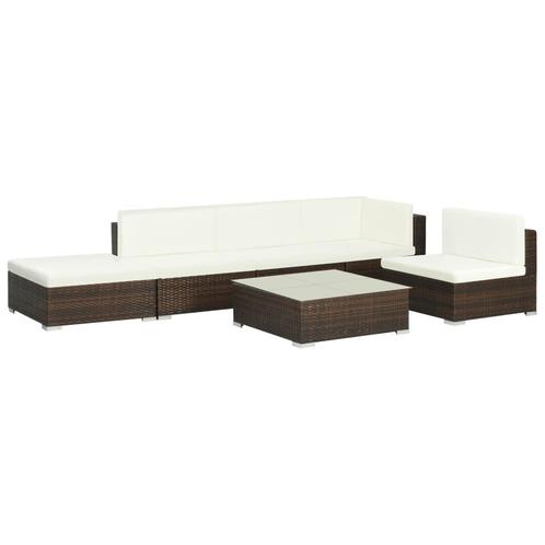 vidaXL 6-delige Loungeset met kussens poly rattan bruin, Tuin en Terras, Tuinsets en Loungesets, Loungeset, Nieuw, 6 zitplaatsen