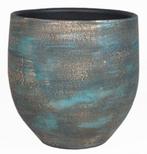 Pot madeira d17 h16 cm blauw goud keramiek - Floran, Tuin en Terras, Bloembakken en Plantenbakken, Nieuw, Verzenden