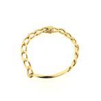 Exclusief gouden platte gourmet schakel armband met grave..., Sieraden, Tassen en Uiterlijk, Armbanden, Ophalen of Verzenden, Gebruikt