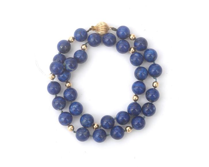 Collier van lapis lazuli aan 14 krt. geelgouden sluiting, Sieraden, Tassen en Uiterlijk, Kettingen, Gebruikt