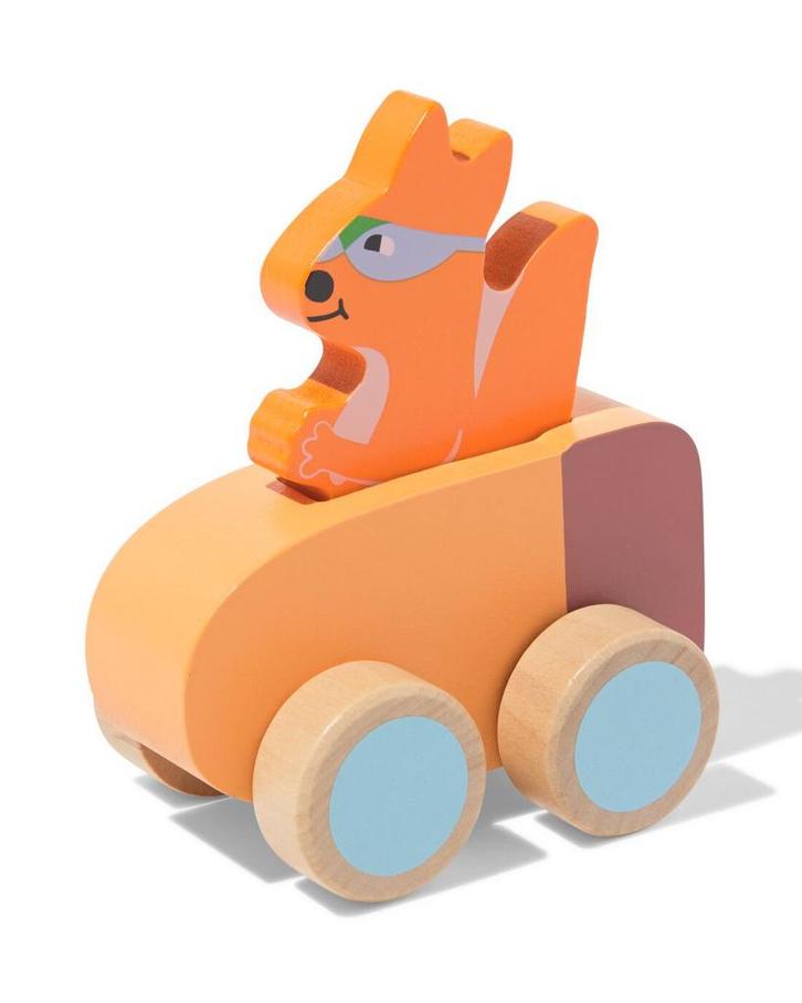HEMA Auto met superheld eekhoorn 10x12x6.5cm hout, Kinderen en Baby's, Speelgoed | Speelgoedvoertuigen, Nieuw, Verzenden