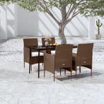 vidaXL 5-delige Tuinset met kussens bruin en zwart, Tuin en Terras, Tuinsets en Loungesets, 4 zitplaatsen, Nieuw, Tuinset, Verzenden