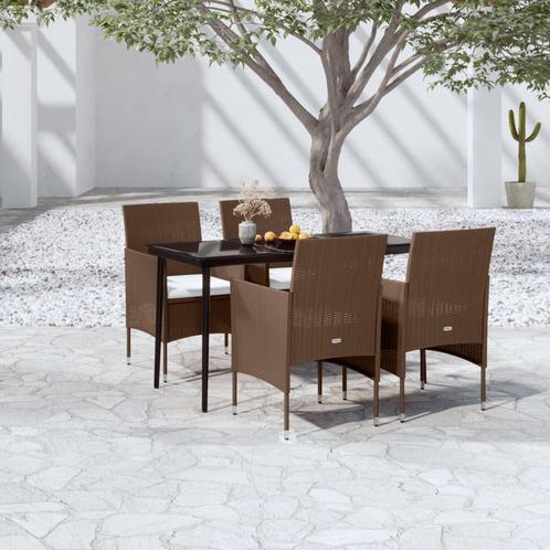 vidaXL 5-delige Tuinset met kussens bruin en zwart, Tuin en Terras, Tuinsets en Loungesets, Tuinset, Nieuw, 4 zitplaatsen, Rotan