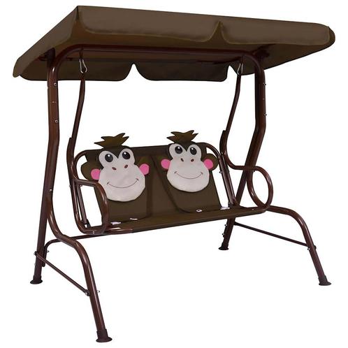 vidaXL Kinderschommelbank 115x75x110 cm stof bruin, Tuin en Terras, Tuinbanken, Nieuw, Verzenden