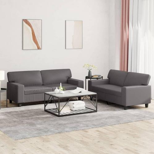 vidaXL 2-delige Loungeset kunstleer grijs, Huis en Inrichting, Banken | Bankstellen, Nieuw, Leer, Vierpersoons of meer, Verzenden