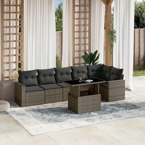 vidaXL 7-delige Loungeset met kussens poly rattan grijs, Tuin en Terras, Tuinsets en Loungesets, Loungeset, Nieuw, Rotan, Verzenden