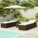 vidaXL 3-delige Ligbeddenset met theetafel poly rattan bruin, Tuin en Terras, Ligbedden, Verzenden, Nieuw