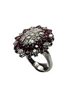 Ring - 18 karaat Witgoud - diamanten en robijnen, Sieraden, Tassen en Uiterlijk, Ringen, Nieuw