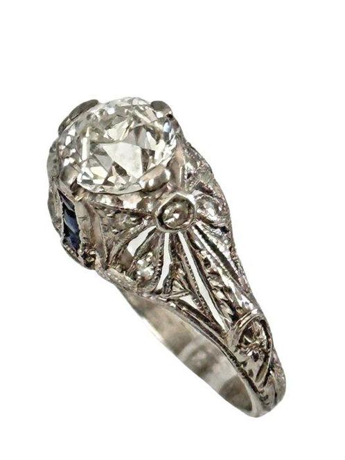 Ring Platina, Prachtige Art Deco platina en diamanten ring, Sieraden, Tassen en Uiterlijk, Ringen