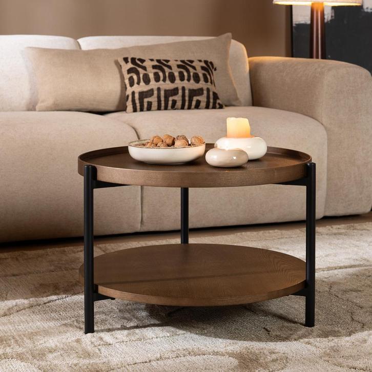 40% Korting: Salontafel Rio Ø58 cm rustiek eiken, Huis en Inrichting, Tafels | Salontafels, Zo goed als nieuw, Eikenhout, Rond