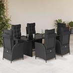 vidaXL 7-delige Tuinset met kussens poly rattan zwart, 6 zitplaatsen, Nieuw, Tuinset, Verzenden