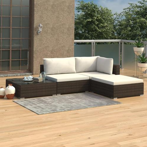 vidaXL 4-delige Loungeset met kussens poly rattan bruin, Tuin en Terras, Tuinsets en Loungesets, Loungeset, Nieuw, 4 zitplaatsen