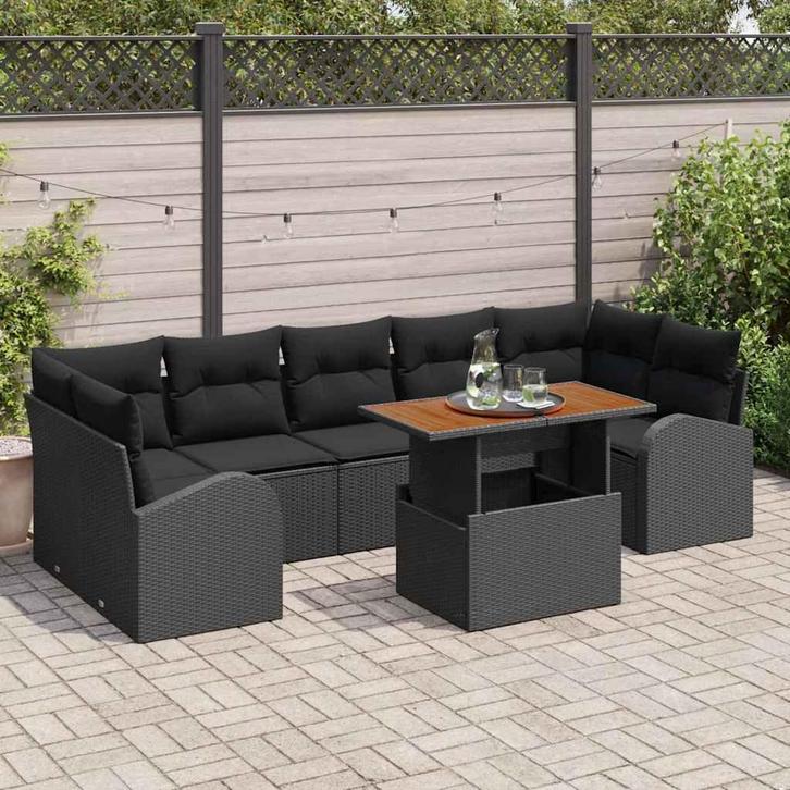 vidaXL Tuin Sofa Set met opslag 8 pcs Zwart Poly riet, Tuin en Terras, Tuinsets en Loungesets, Nieuw, Rotan, Verzenden