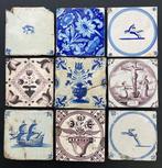 Tegel - Antieke tegels met tulpen, schip, springertjes,