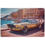Metalen Plaatje - Mustang Geel/Zwart  Classic Muscle Car - B, Nieuw, Ophalen of Verzenden