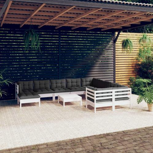 vidaXL 11-delige Loungeset met kussens grenenhout wit, Tuin en Terras, Tuinsets en Loungesets, Loungeset, Nieuw, Verzenden