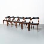 Vintage Deense Kai Kristiansen stoelen, set van 6, Gebruikt, Zwart, Vijf, Zes of meer stoelen, Leer