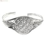 Zilveren levensbloem cuff armband, Verzenden, Nieuw, Zilver