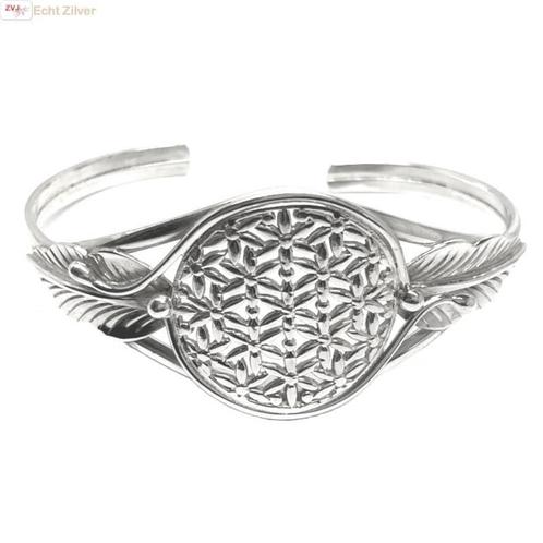 Zilveren levensbloem cuff armband, Sieraden, Tassen en Uiterlijk, Armbanden, Nieuw, Verzenden