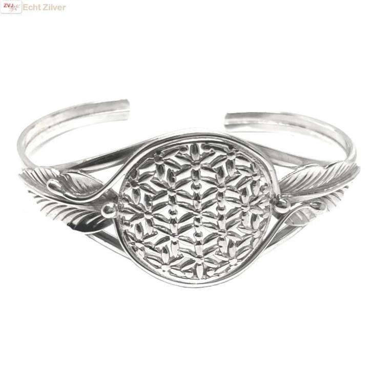 Zilveren levensbloem cuff armband, Sieraden, Tassen en Uiterlijk, Armbanden, Nieuw, Verzenden