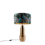 Tafellamp brons velours kap pauw groen met goud 50 cm -, Huis en Inrichting, Nieuw, Overige materialen, Art Deco, 75 cm of meer