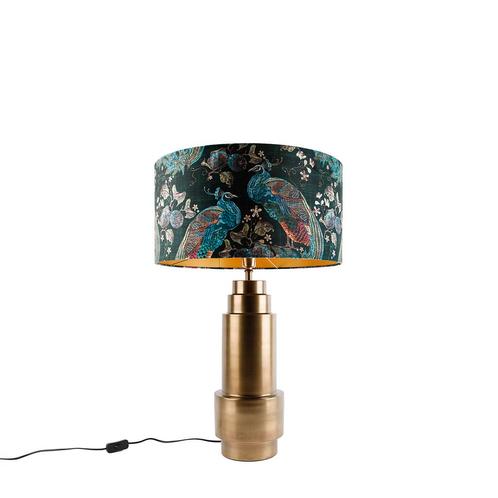 Tafellamp brons velours kap pauw groen met goud 50 cm -, Huis en Inrichting, Lampen | Tafellampen, Nieuw, Overige materialen, 75 cm of meer