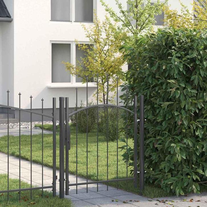 vidaXL Tuinpoort met slot Grijs 100 x 150 cm Staal, Tuin en Terras, Tuinpoorten, Nieuw, Verzenden