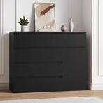 Ladekast met 5 Lades en 1 Deur – Dressoir Wit/Zwart Hout, Huis en Inrichting, Kasten | Dressoirs, Verzenden, Nieuw