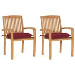 vidaXL Tuinstoelen 2 st met wijnrode kussens massief, Tuin en Terras, Tuinstoelen, Verzenden, Nieuw, Teakhout