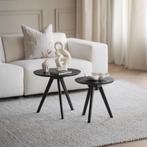 Zwart houten bijzettafels | Set van 2 | Ø50 cm, Overige materialen, Minder dan 50 cm, 50 tot 100 cm, Verzenden