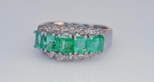 Ring Platina Smaragd - Diamant, Sieraden, Tassen en Uiterlijk, Ringen