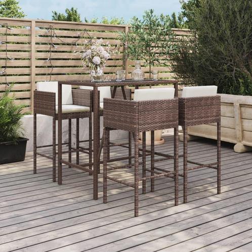 vidaXL 5-delige Tuinbarset met kussens poly rattan bruin, Tuin en Terras, Tuinsets en Loungesets, Nieuw, 4 zitplaatsen, Rotan