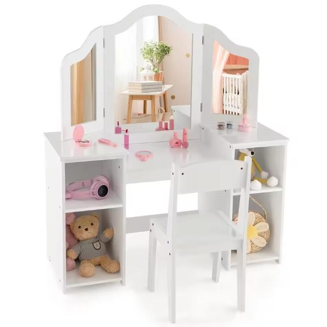 Kinderkaptafel met Stoel – 2-in-1 Make-up Bureau met Spiegel, Kinderen en Baby's, Kinderstoelen, Nieuw, Verzenden