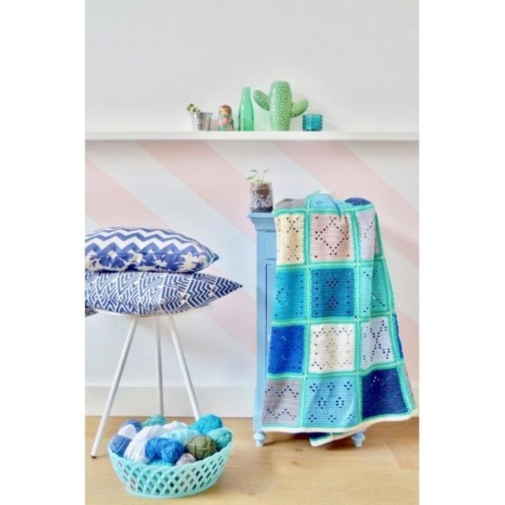 Haakpatroon byClaire Blokkendeken Blauw/Groen, Hobby en Vrije tijd, Breien en Haken, Breien of Haken, Nieuw, Wol of Garen, Ophalen of Verzenden