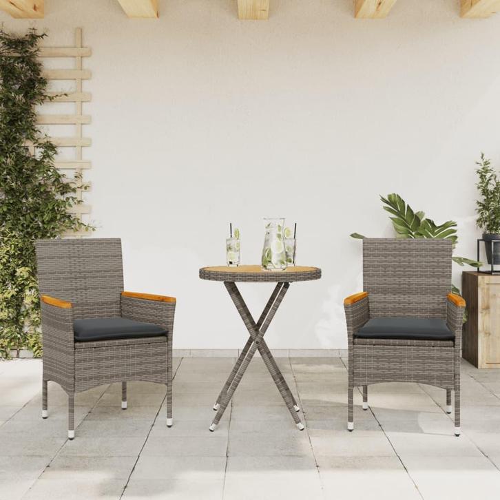 vidaXL 3-delige Bistroset met kussens poly rattan en, Tuin en Terras, Tuinsets en Loungesets, Nieuw, Rotan, Verzenden