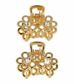 Haarspeld Klem Open Bloem Metaal Strass 2,5cm Goud, Nieuw